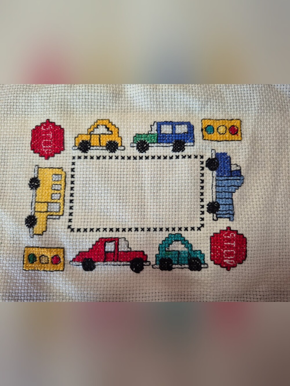 Traffic Sampler Counted Cross Stitch Nearly Complete... Add Child's Name